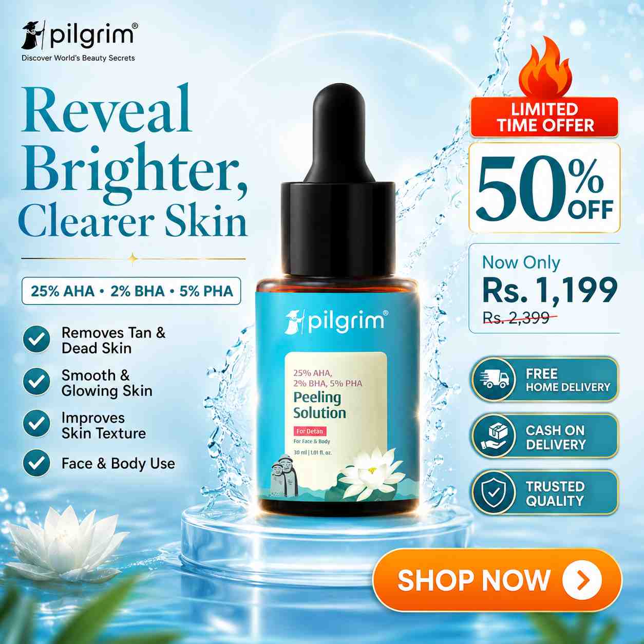 Pilgrim 25% AHA + 2% BHA + 5% PHA Peeling Solution serum
