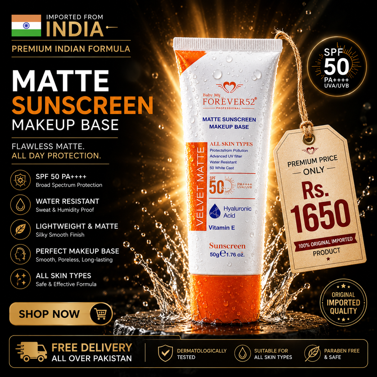 Forever52 Velvet Matte Sunscreen Makeup Base SPF 50 PA+++ | Lightweight Primer & UV Protection (50g)